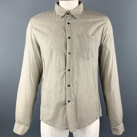 NICE COLLECTIVE Size XXL Grey Pinstripe Cotton / Linen Long Sleeve Shirt