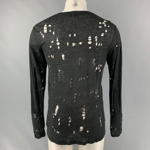 IRO Marvina Taille XS T-shirt à manches longues en lin vieilli noir