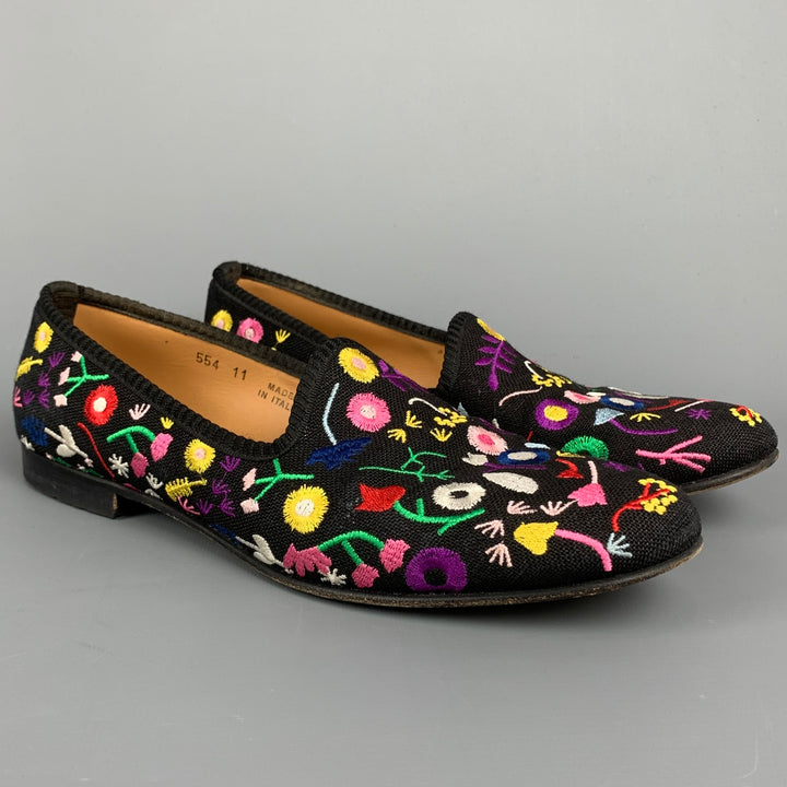 DEL TORO Zapatos planos bordados de lona multicolor Talla 11