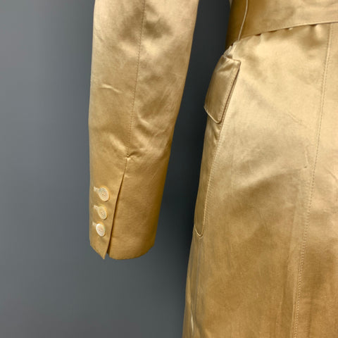 CAROLINA HERRERA Size 4 Gold Satin Silk / Cotton Double Breasted Belted 2 PC Dress Set