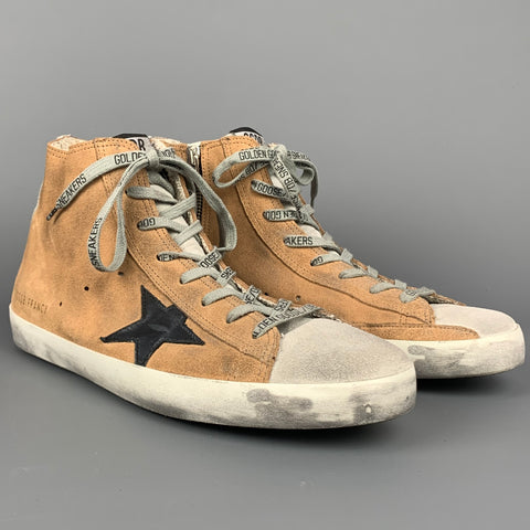GOLDEN GOOSE Francy Size 10 Beige Distressed Suede High Top Sneakers