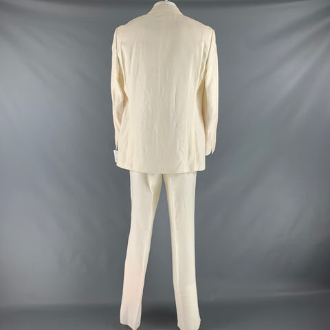 CALVIN KLEIN Size 44 Long Cream Linen Single breasted Suit