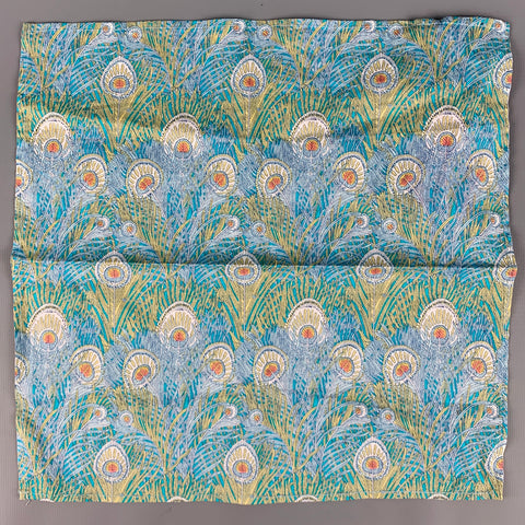 LIBERTY OF LONDON Blue Green Peacock Cotton Pocket Square