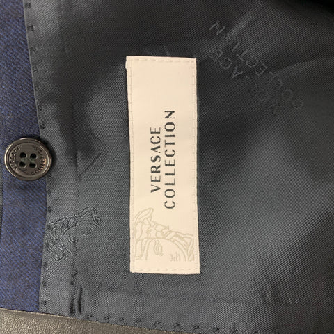 VERSACE COLLECTION Size 42 Navy & Black Wool Notch Lapel Sport Coat