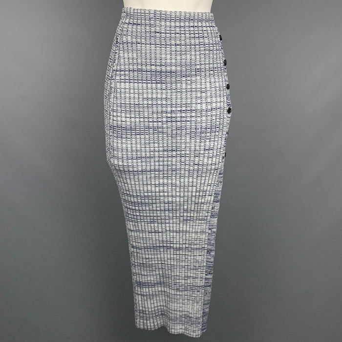 SELF-PORTRAIT SS 21 Size S Blue & Grey Viscose Blend Marbled Pencil Skirt