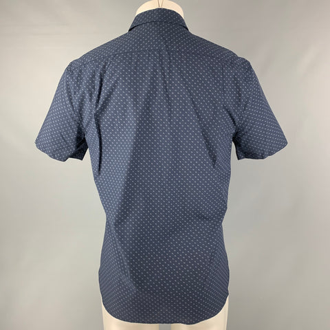 VINCE Camisa Manga Corta Rayón &amp; Algodón Lunares Azul Marino y Blanco Talla S