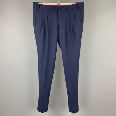 LORO PIANA Size 38 Navy Wool Zip Fly Pleated Dress Pants