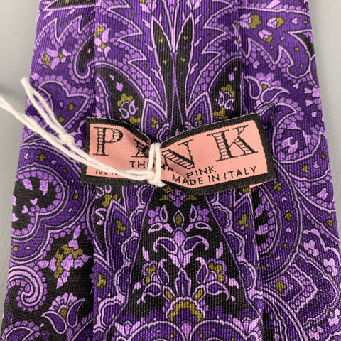 PINK Purple Black Paisley Silk Tie