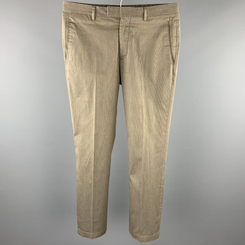 JOHN VARVATOS Size 30 Taupe Pinstripe Cotton Blend Zip Fly Casual Pants