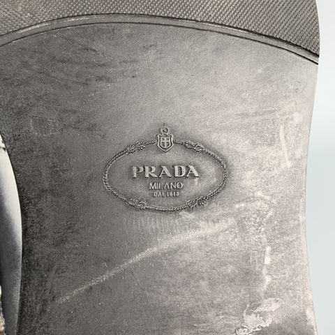 PRADA F/W 09 Size10.5 Black Studded Leather Cap Toe Lace Up Shoes