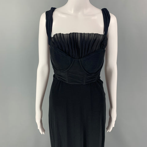 GIAMBATTISTA VALLI Size L Black Silk Sleeveless Bustier Gown Dress