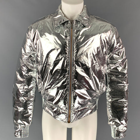 CALVIN KLEIN COLLECTION FW 16 Size 40 Silver & Metallic Polyester Blend Zip Up Jacket