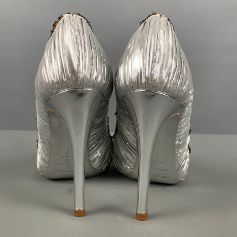 SERGIO ROSSI Talla 7 Zapatos de tacón peep toe metálicos lamé negros