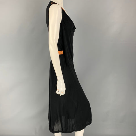 JEAN PAUL GAULTIER Taille 6 Robe portefeuille en cuir mélangé de tissus mélangés de rayonne noire et beige