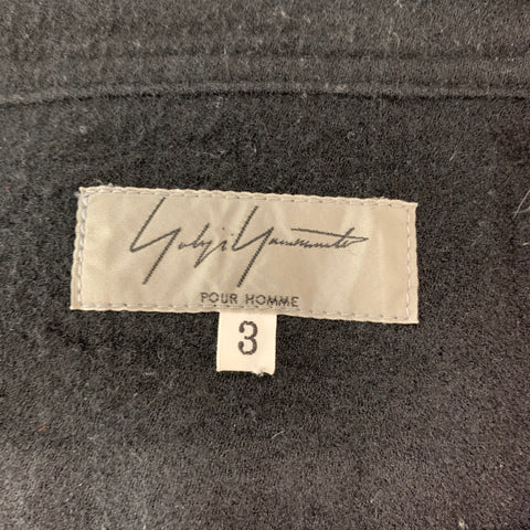 YOHJI YAMAMOTO Size L Black Contrast Stitch Wool Patch Pockets Coat