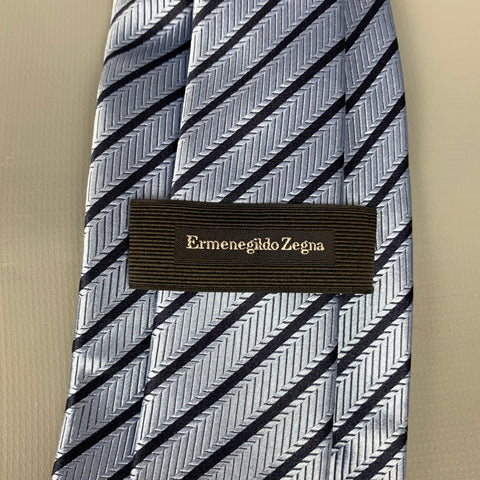 ERMENEGILDO ZEGNA Light Blue & Navy Stripe Silk Tie