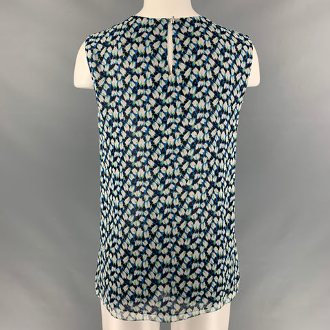 JASON WU Size 6 Blue, White & Black Silk Floral Blouse