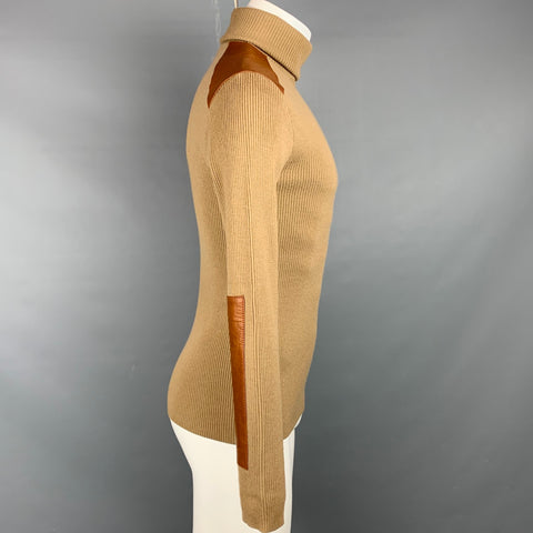 RALPH LAUREN Black Label Size S Tan Ribbed Knit Wool Blend Turtleneck Pullover