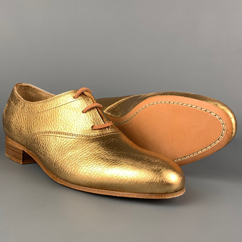 FORTE_FORTE Zapatos planos con cordones de cuero metalizado dorado Talla 9