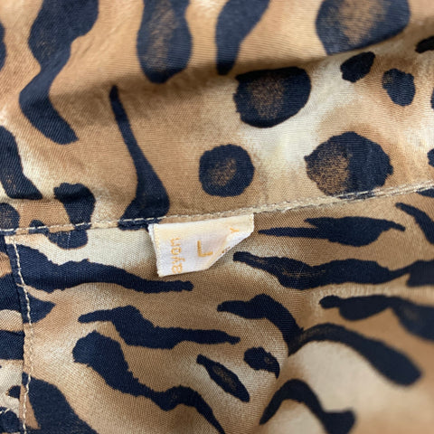 BRIONI Size L Tan Black Animal Print Rayon Camp Short Sleeve Shirt