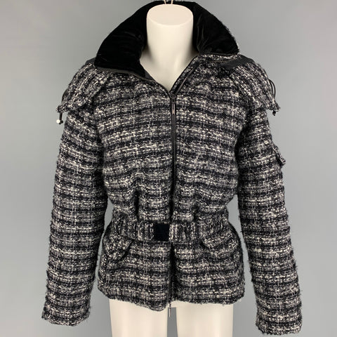 EMPORIO ARMANI Taille 4 Veste à capuche tissée en laine noire blanche grise