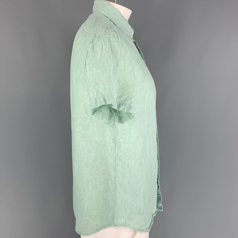 J.CREW Size L Light Green Linen Button Down Short Sleeve Shirt