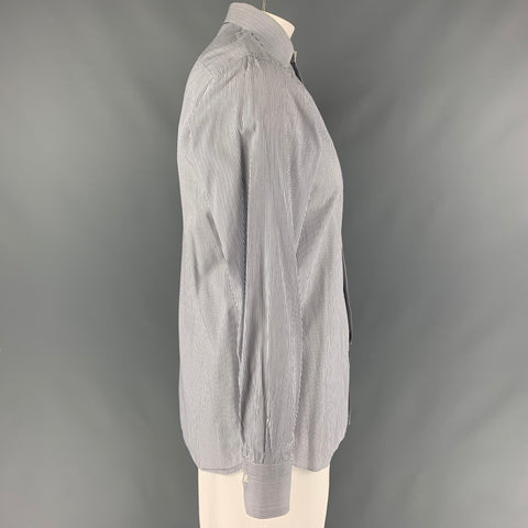 ERMENEGILDO ZEGNA Size L White & Black Stripe Cotton Button Up Long Sleeve Shirt