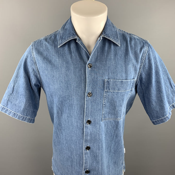 AMI by ALEXANDRE MATTIUSSI Size S Indigo Contrast Stitch Denim Short Sleeve Shirt