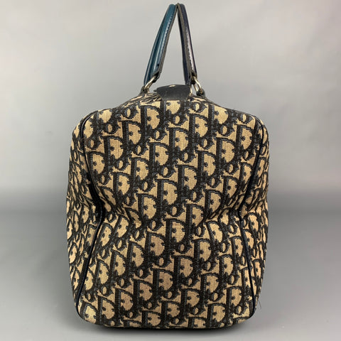 CHRISTIAN DIOR Monsieur Boston Navy & Beige Monogram Coated Canvas Handbag