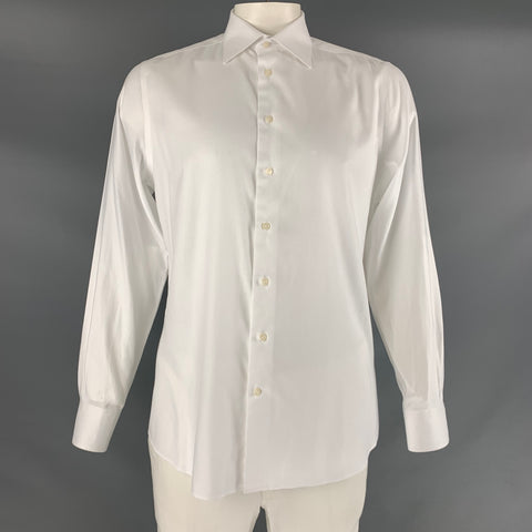 SUITSUPPLY Size L White Solid Cotton Button Up Long Sleeve Shirt