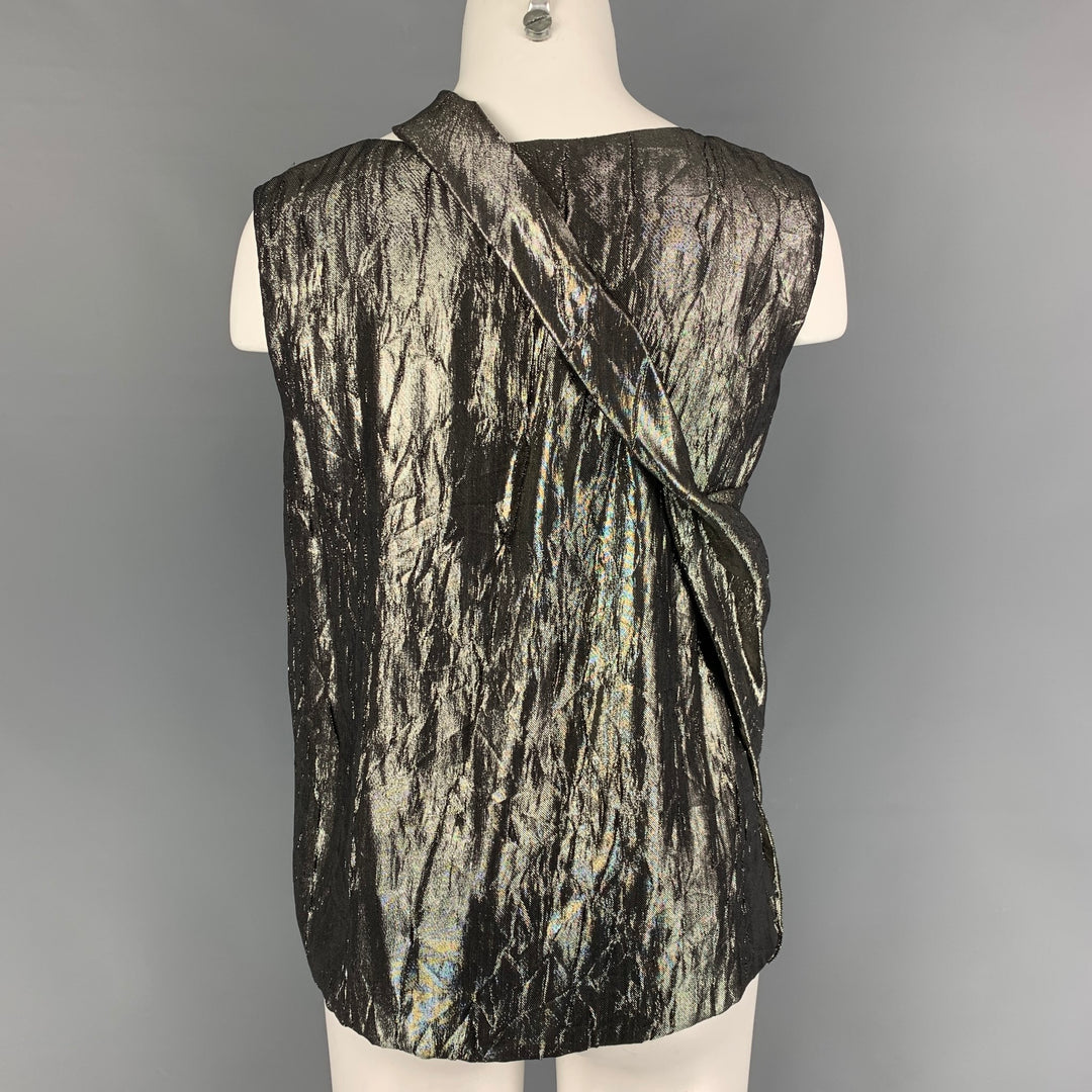 PORTS 1961 Size 6 Silver Silk Polyester Metallic Layered Dress Top