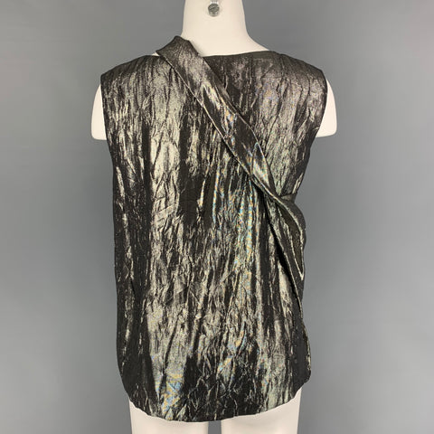 PORTS 1961 Taille 6 Haut de robe superposé en polyester et soie argentée