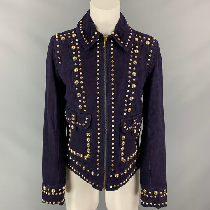 TRINA TURK Size S Purple & Gold Suede Studded Jacket