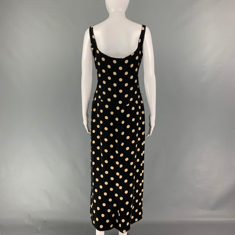 VERA WANG Size 8 Black & Beige Silk Polka Dot Long Dress