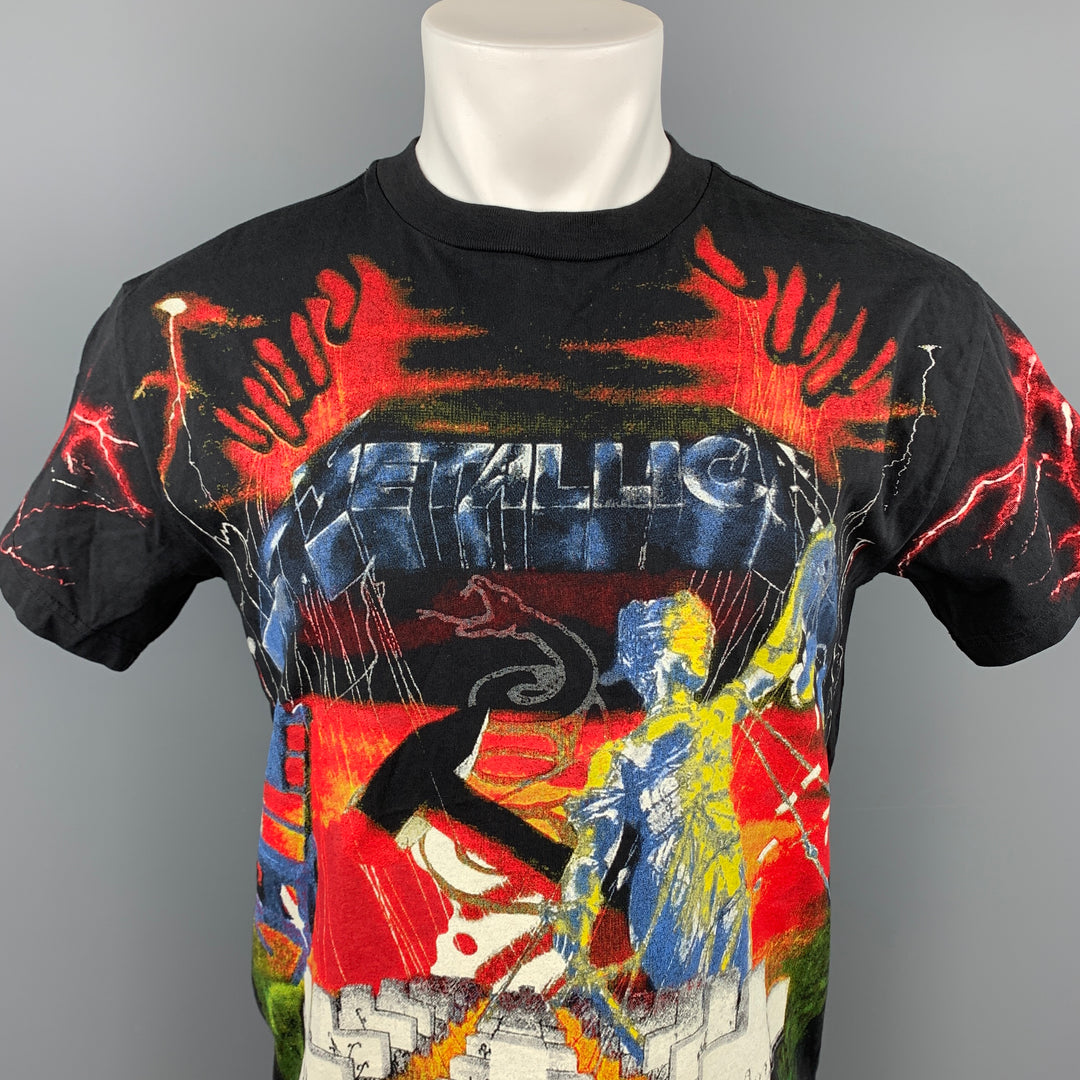 R13 Size XS Black & Multi-Color Metallica Print Cotton Crew-Neck T-shirt