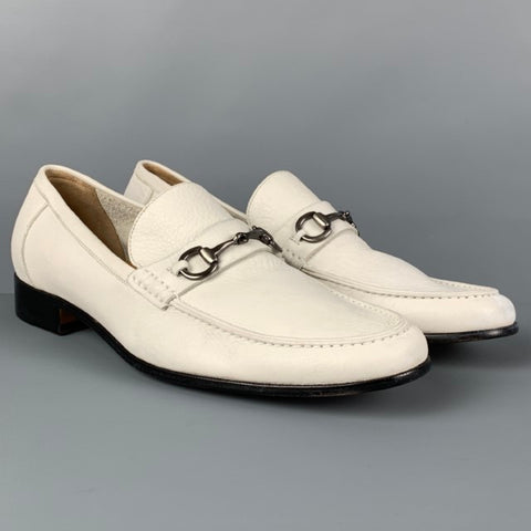 SAKS FIFTH AVENUE Size 11 White Leather Horse Bit Slip On Loafers