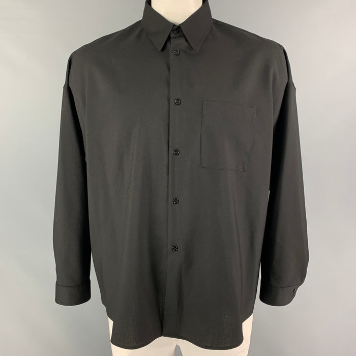MARNI Size M Black Virgin Wool Oversized Long Sleeve Shirt