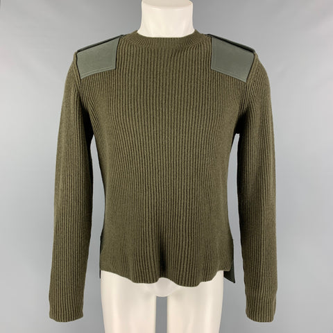 VALENTINO Size M Green Ribbed Wool Cashmere Crew-Neck Sweater