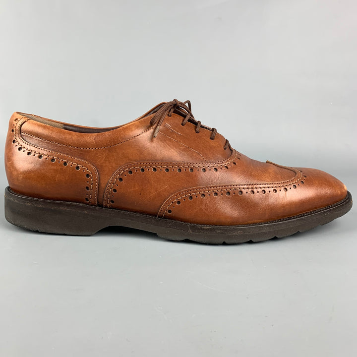 SALVATORE FERRAGAMO Size 11 Tan Perforated Leather Wingtip Lace Up Shoes