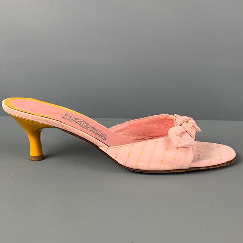 SALVATORE FERRAGAMO Talla 9 Sandalias de tacón de gatito amarillo de cuero rosa