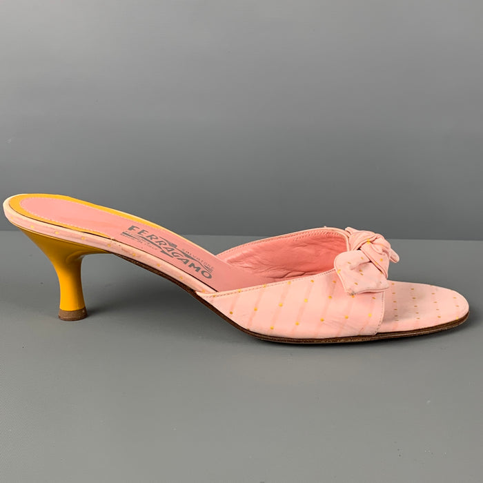 SALVATORE FERRAGAMO Size 9 Pink Leather Yellow Kitten Heel Sandals