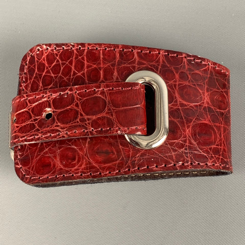 Bracelet manchette en cuir gaufré rouge et argent VINTAGE