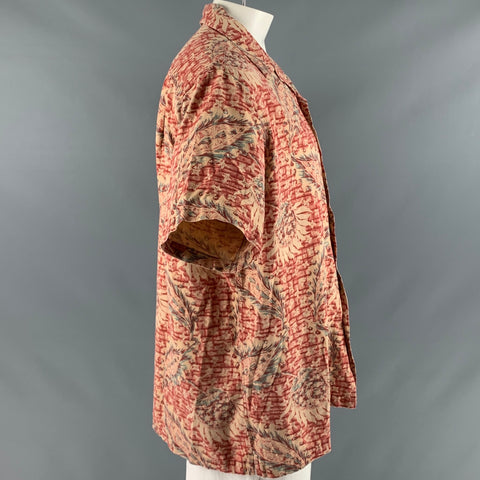 POLO by RALPH LAUREN Size L Burgundy Orange Abstract Floral Short Sleeve Shirt