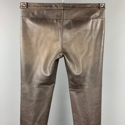 NEIL BARRETT Size M Brown Distressed Leather Zip Fly Casual Pants