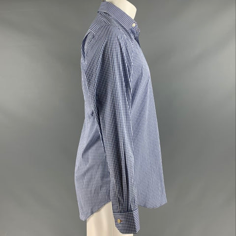 PAUL SMITH Size M Blue White Gingham Cotton Elastane Long Sleeve Shirt