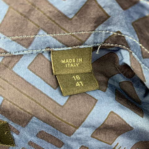 BURBERRY PRORSUM Size L Navy Blue Cotton Silk London Map Print Long Sleeve Shirt