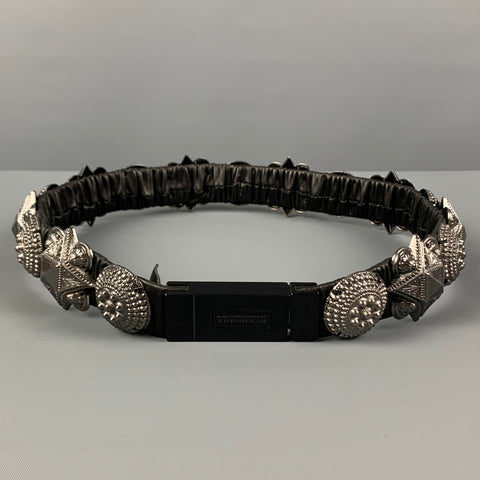 BURBERRY PRORSUM SS 2008 Size 32 Black Silver Medallion Leather Warrior Belt