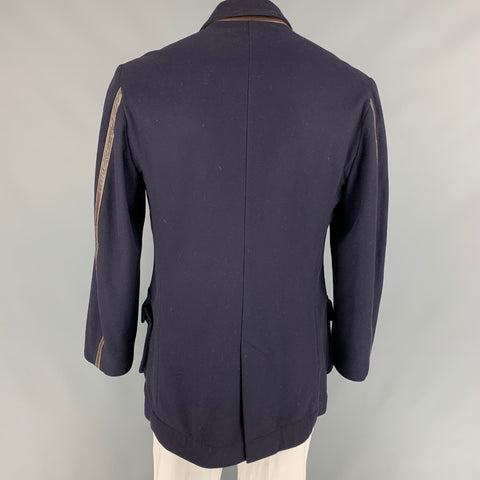 RYAN ROBERTS Size XL Navy & Brown Wool Blend Single Breasted Coat