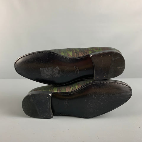 MAGNANNI Size 8 Olive Brown Camouflage Silk Slip On Loafers
