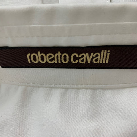 ROBERTO CAVALLI Size M White Studded Cotton Elastane Long Sleeve Shirt